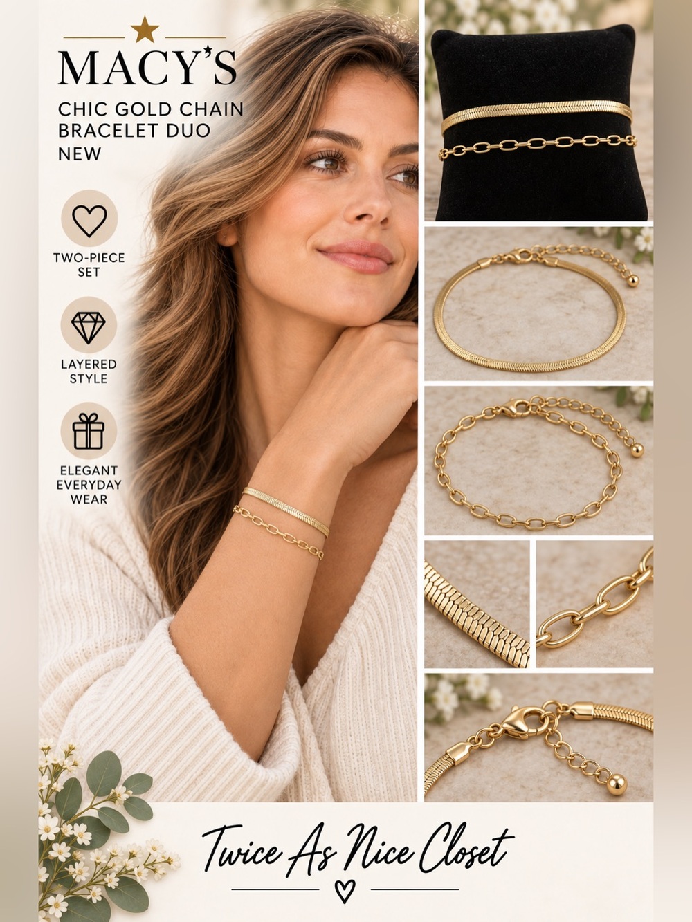 Macy's Chic Gold Chain Bracelet‎ Duo NEW